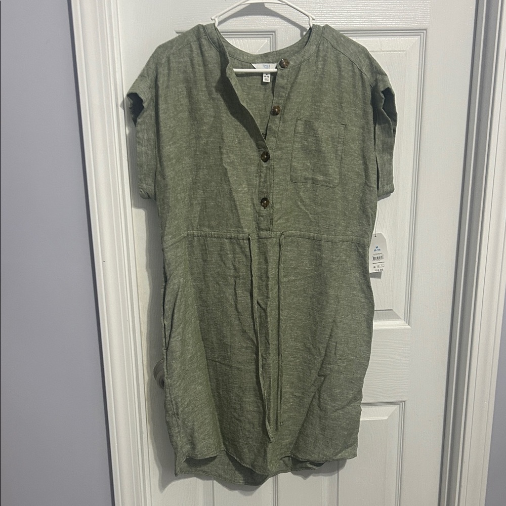 Time and Tru Green Button-Front Dress